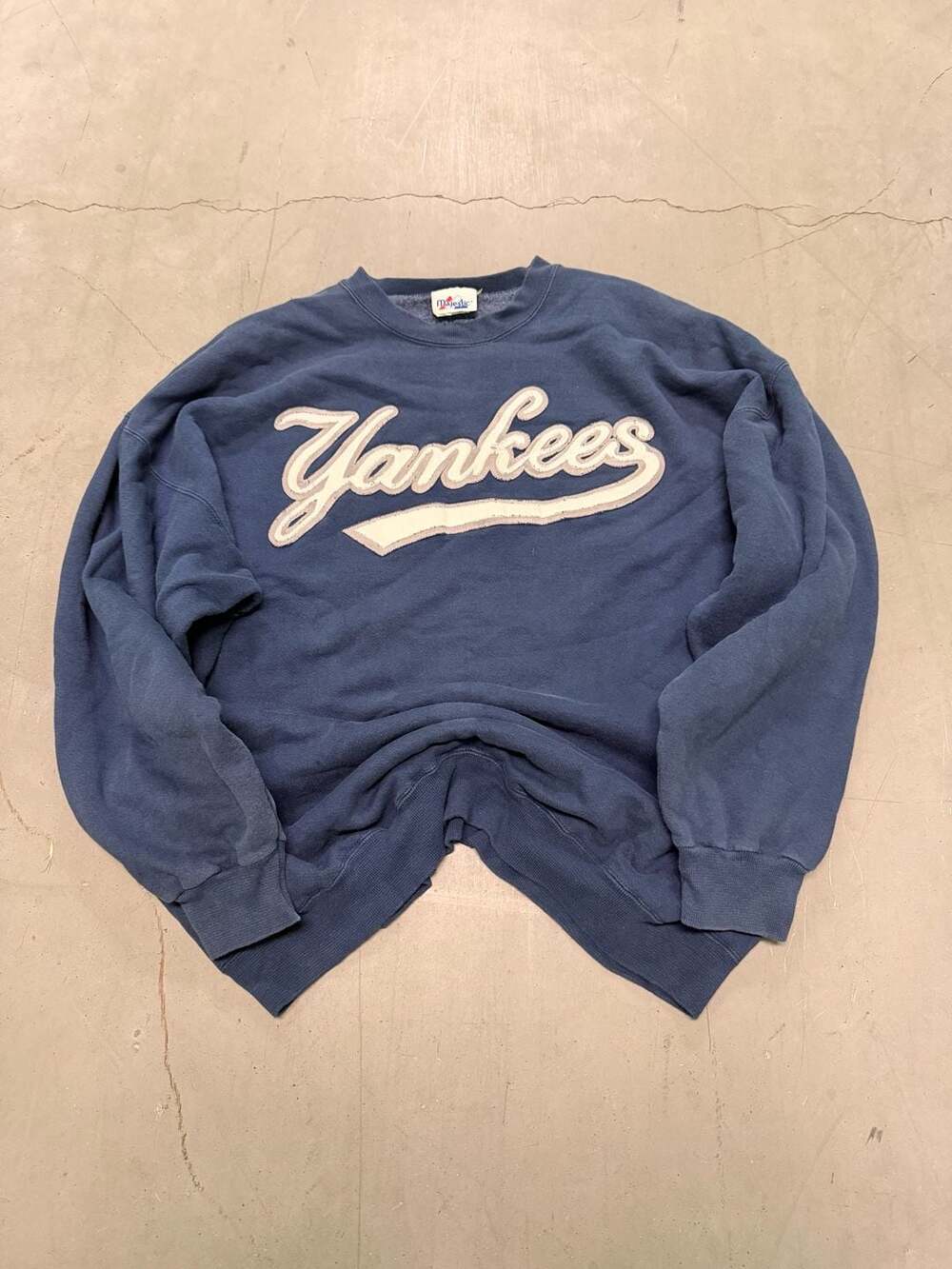 Vintage Majestic New York Yankees Script Logo Navy Crewneck Sweatshirt